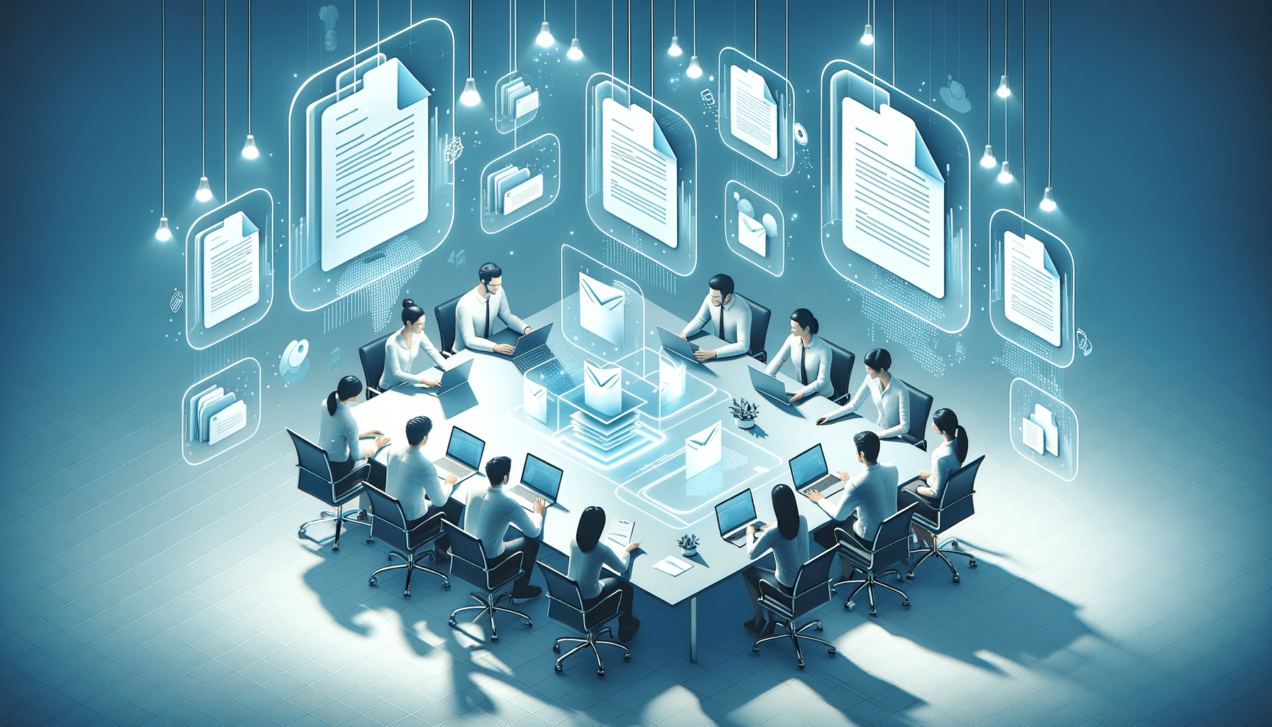 Team collaboration on organized documents in a digital workspace with real-time file sharing and permission management