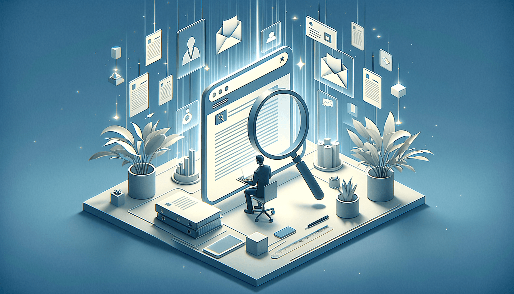 Professional using smart search to quickly find organized documents in a digital workspace