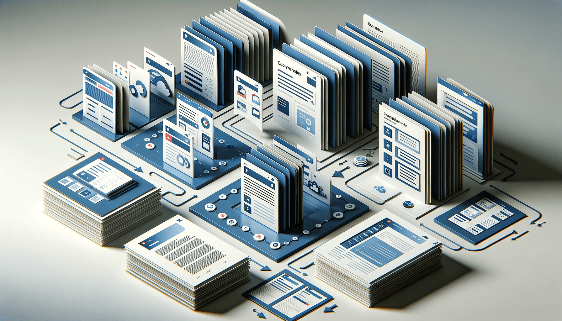 Document templates displayed in an organized grid with consistent branding, demonstrating how template systems create uniform, professional documents across a t